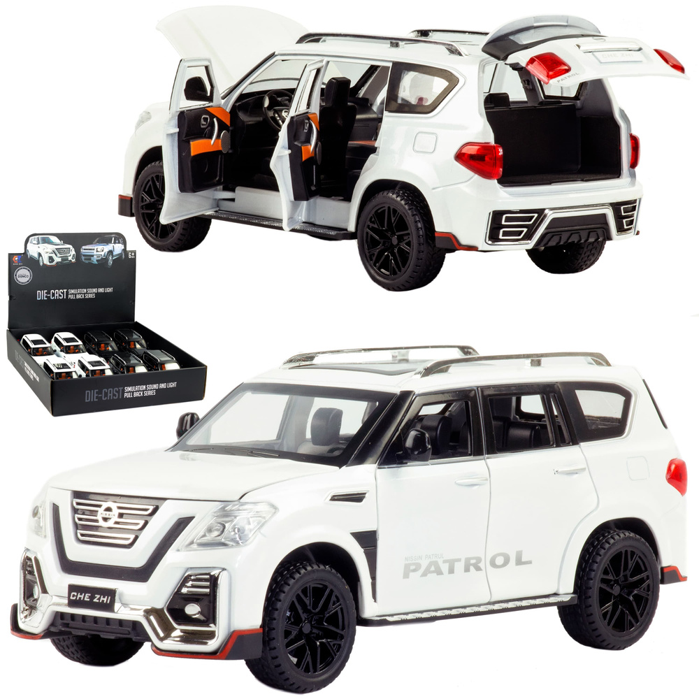 Металлическая машинка игрушка 1:24 Nissan Patrol (Ниссан Патрол) 21 см. джип,  внедорожник, инерционная, свет, звук / Белый - купить с доставкой по  выгодным ценам в интернет-магазине OZON (694947388)