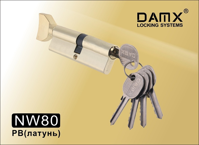Цилиндровый механизм DAMX ключ-вертушка NW80 (40/40) PB полированная латунь  #1