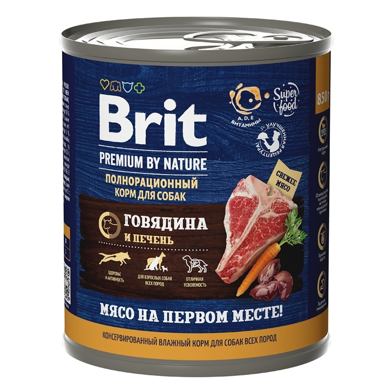 Brit Premium by Nature Говядина и Печень, консервы / влажный корм для собак всех пород, 6 шт x 850 г #1