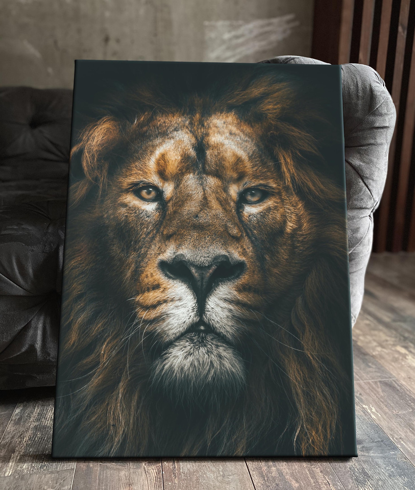 Картина на холсте (lion, лев на экран блокировки, лев, дикий лев животные)  80x100 интерьерная/в комнату/на стену/в спальню