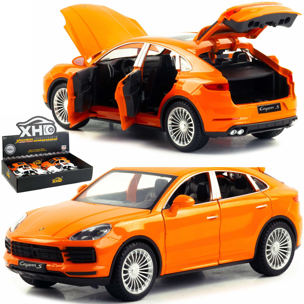 Металлическая машинка 1:24 Porsche Cayenne Turbo S инерционная, свет, звук / Оранжевый  #1