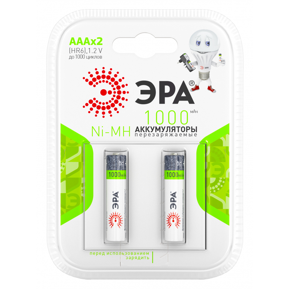 ЭРА Аккумуляторная батарейка AAA, 1,2 В, 1000 мАч, 2 шт - купить с ...