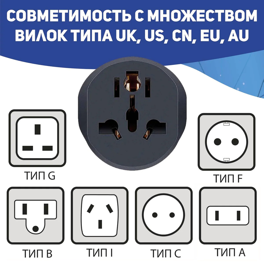 Адаптер переходник супер универсал Меркан 16А/Сетевой адаптер на евро ...