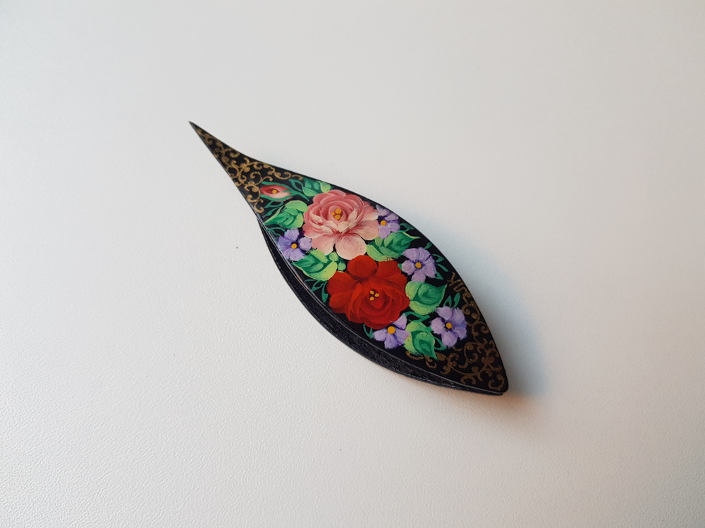 Челнок для фриволите с пикой 8,5х2,5х1,8 см. Чёрное дерево. Роспись ...