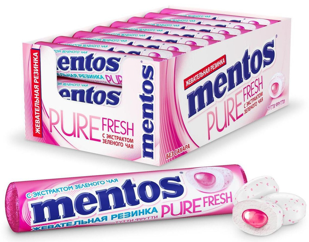 Жевательная резинка Mentos Тутти Фрутти Pure Fresh, 24 пачки по 15,5 грамма  #1