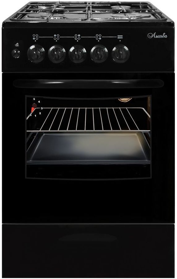 Плита газовая ЛЫСЬВА ГП 400 М2С-2у черная, со стеклянной крышкой ...