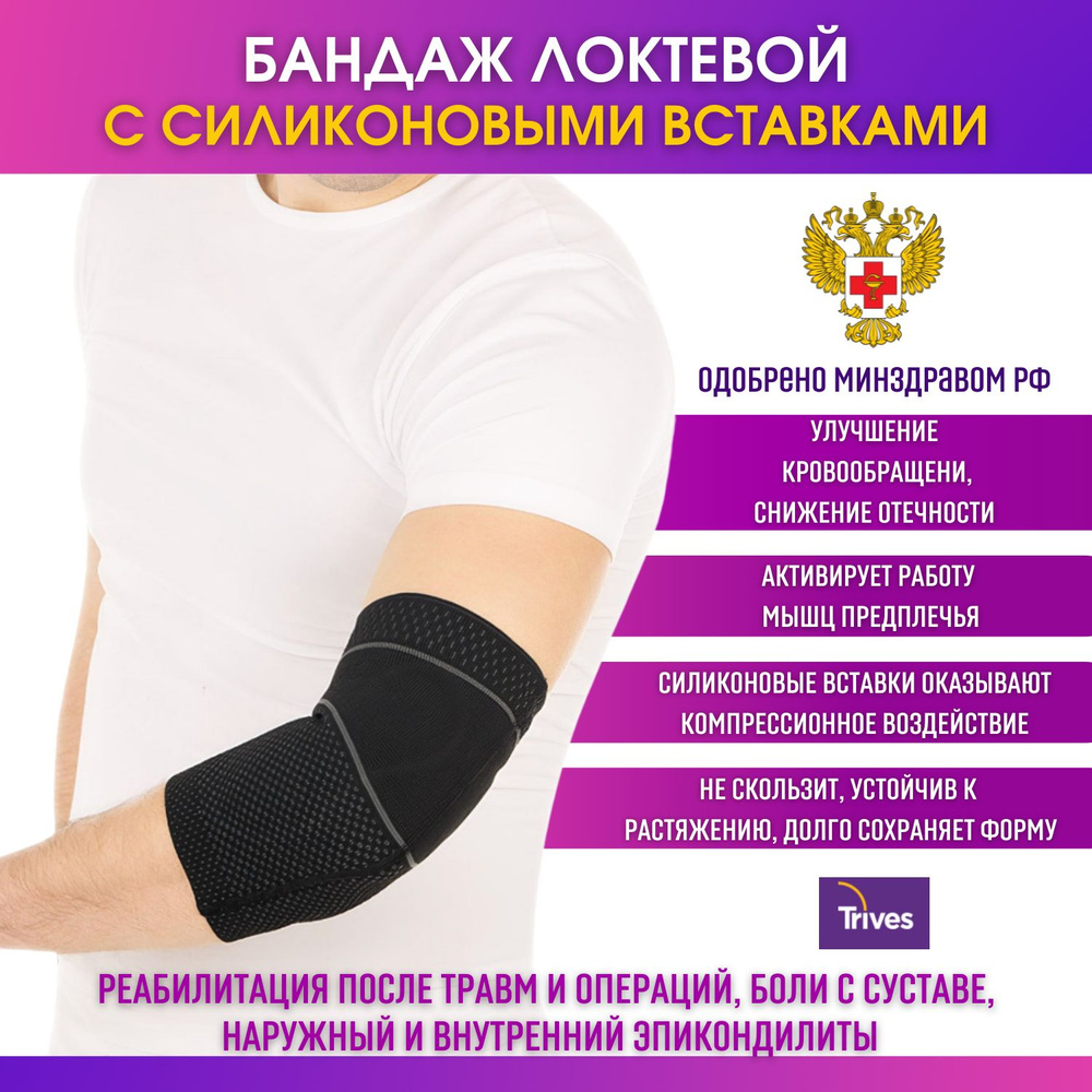 Бандаж на локтевой сустав с силиконовыми вставками Trives, ортез на ...