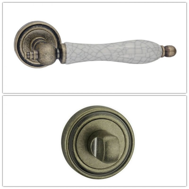 Комплект ручек для дверей Renz INDH_615-16_OB/OC_W, состаренная бронза/керамика (ручка + завертка WC) #1
