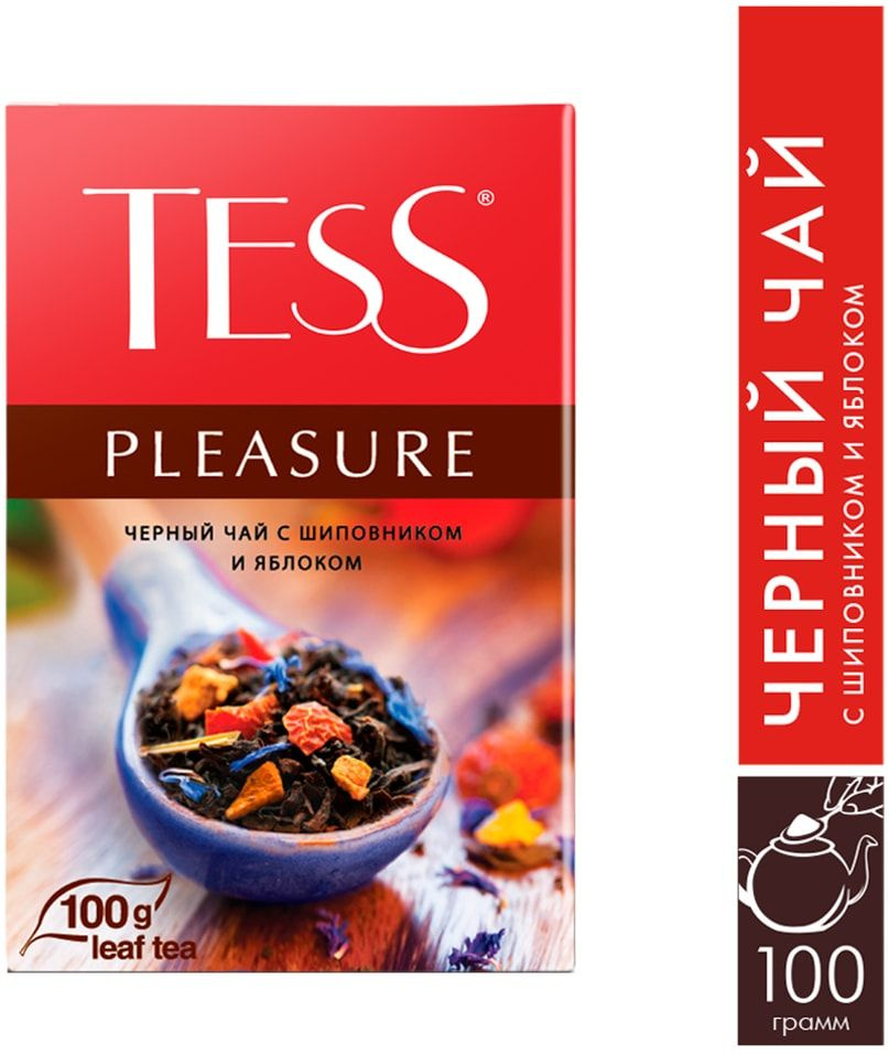 Чай черный Tess Pleasure с шиповником и яблоком 100г х 3шт #1