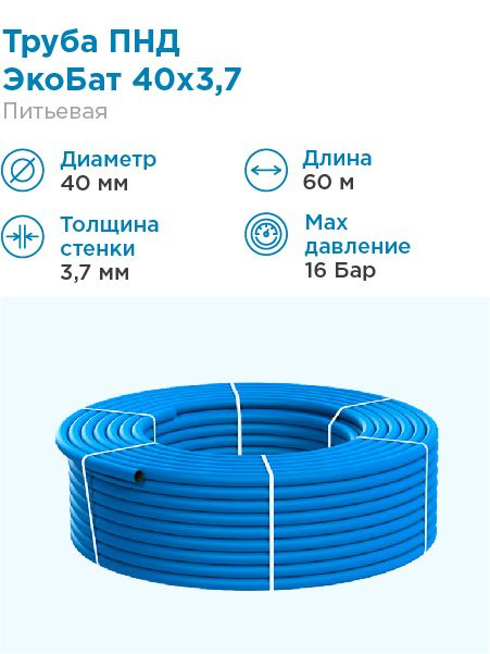 Труба ПНД Экобат 40*3,7 для водоснабжения питьевая водопроводная бухта 60 метров  #1