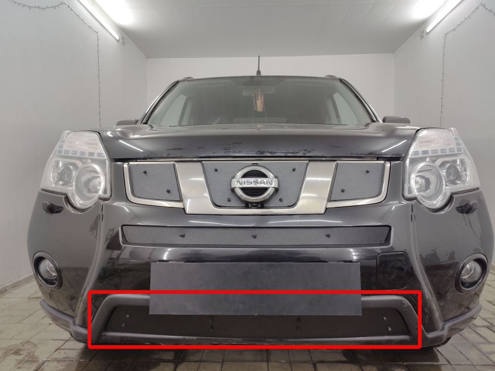 Зимняя заглушка радиатора на стяжке низ Nissan X-Trail (2011-2015) T31 рестайлинг / утеплитель решетки #1