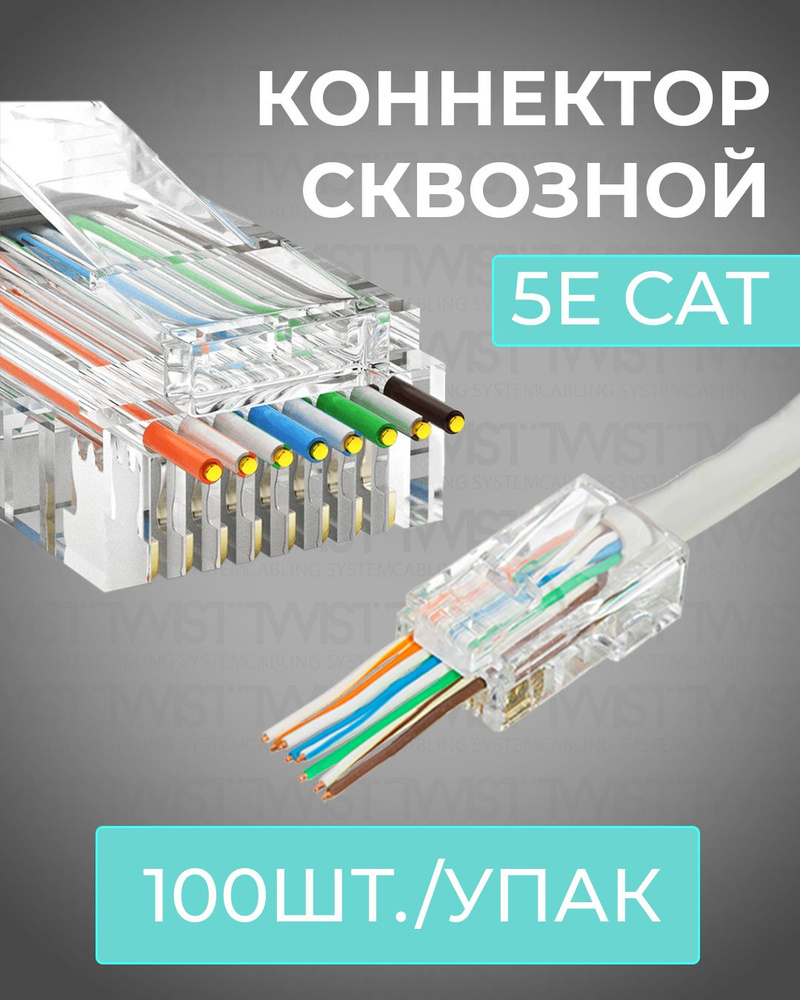 Сквозной коннектор для витой пары TWIST RJ-45 (8p8c), категория 5e (cat.  5e), сквозное отверстие, прозрачный 100 шт/упак - купить с доставкой по  выгодным ценам в интернет-магазине OZON (534452454)