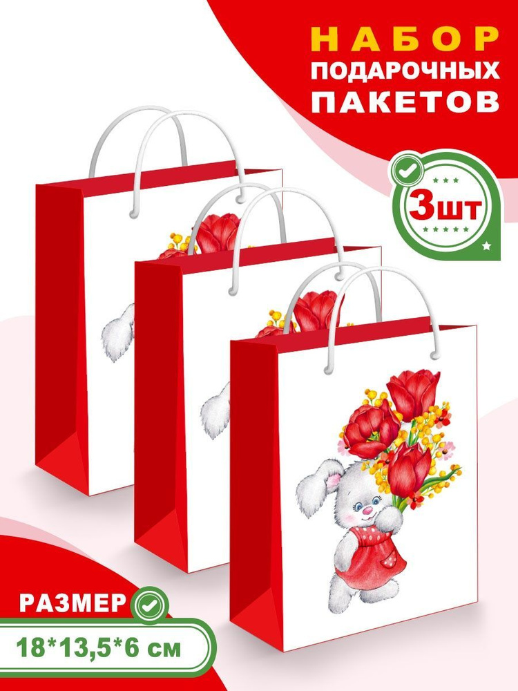 Набор бумажных подарочных пакетов для упаковки праздничного подарка ...