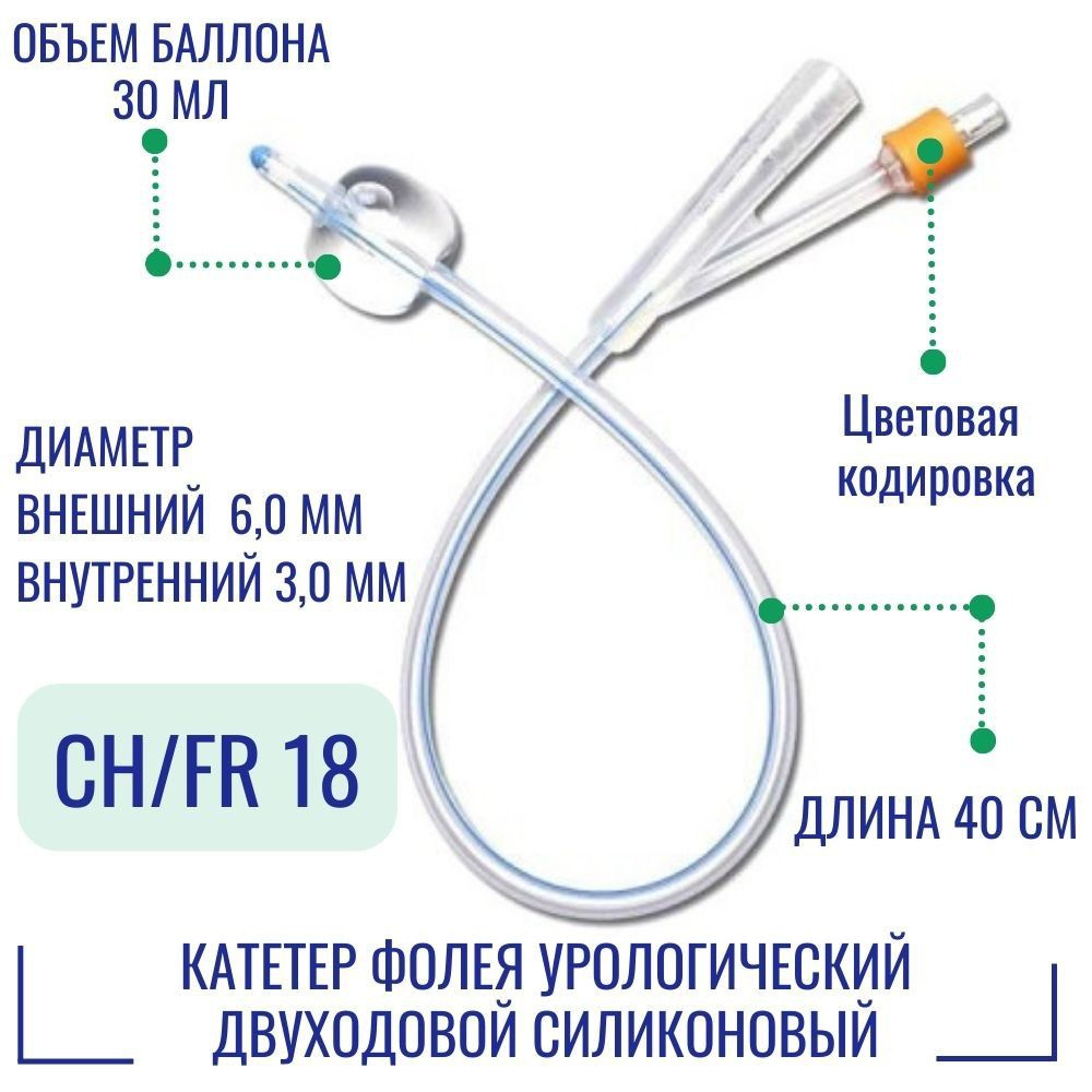 Катетер Фолея Alba двухходовой силиконовый, размер 18 Fr, 40 см., баллон 30  мл - купить с доставкой по выгодным ценам в интернет-магазине OZON  (876293715)