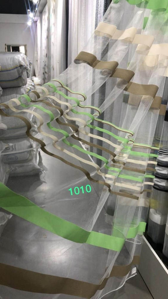 тюль для комнаты СЕТКА ПОЛОСА 270 см высота 300 см ширина на шторной ленте цвет ЗЕЛЕНЫЙ КОРИЧНЕВЫЙ МОЛОЧНЫЙ #1