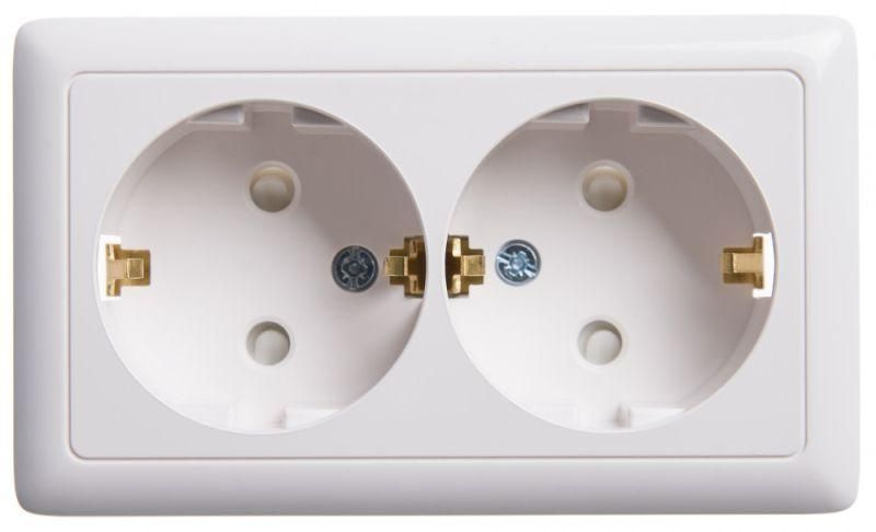 Розетка 2-м ОП Хит 16А IP20 с заземл. защ. шторки бел. SE RA16-239-B ...