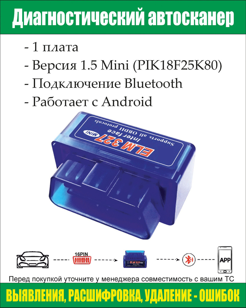 Диагностический сканер ELM327 v 1.5, Mini OBDII, устройство чтения кодов  подключение Bluetooth, для Android