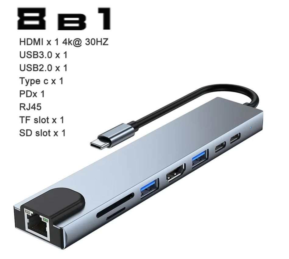 Хаб USB type-C адаптер-переходник GP Professional 8 в 1: HDMI 4K, RJ45,  MicroSD, USBx2, TypeC Power Delivery 87W для macbook для ноутбука - купить  с доставкой по выгодным ценам в интернет-магазине OZON (