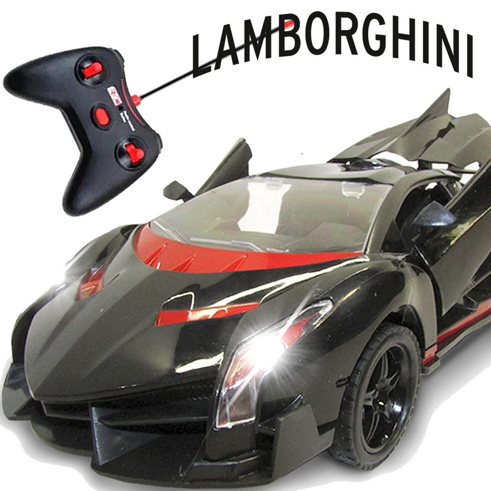 Дерзкая машинка на пульте управления Lamborghini (Ламборгини), масштаб  1:18, черная с красным - купить с доставкой по выгодным ценам в  интернет-магазине OZON (837717141)