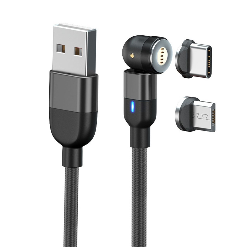 Кабель Apple Lightning, microUSB Магнитный провод для зарядки телефона  вращающийся на 540 градусов_Apple Lightning_microUSB - купить по низкой  цене в интернет-магазине OZON (936793110)