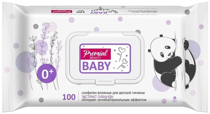 Premial Салфетки влажные детские с экстрактом лаванды, 100 штук в ...