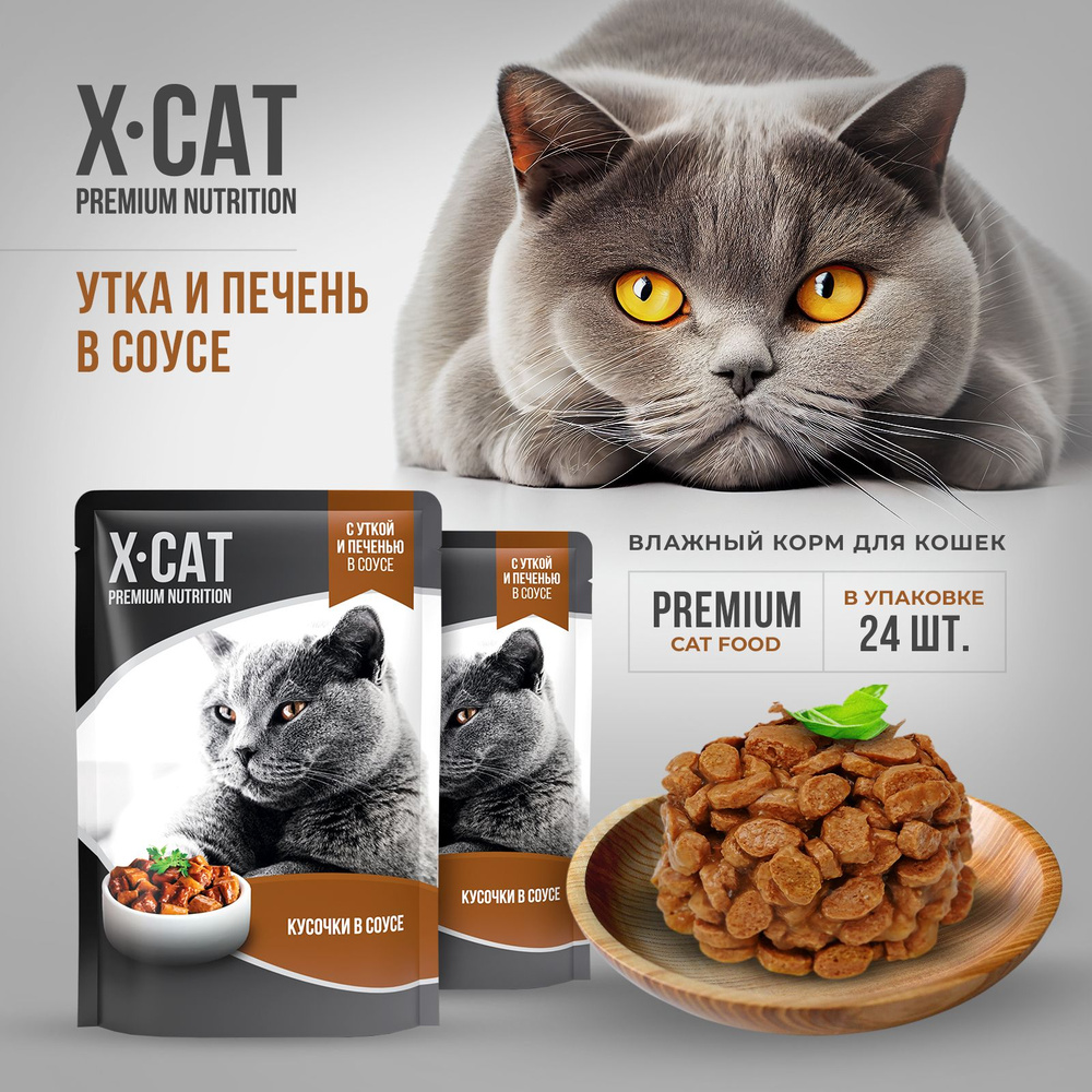 Влажный корм для кошек X-CAT, Утка и печень в соусе, 24 шт по 85 г - купить  с доставкой по выгодным ценам в интернет-магазине OZON (1006127806)