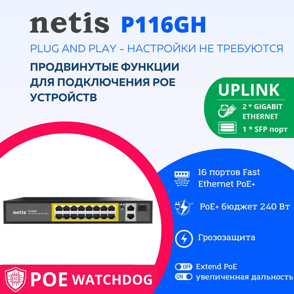 Коммутатор Netis P116GH - купить по выгодной цене в интернет-магазине ...