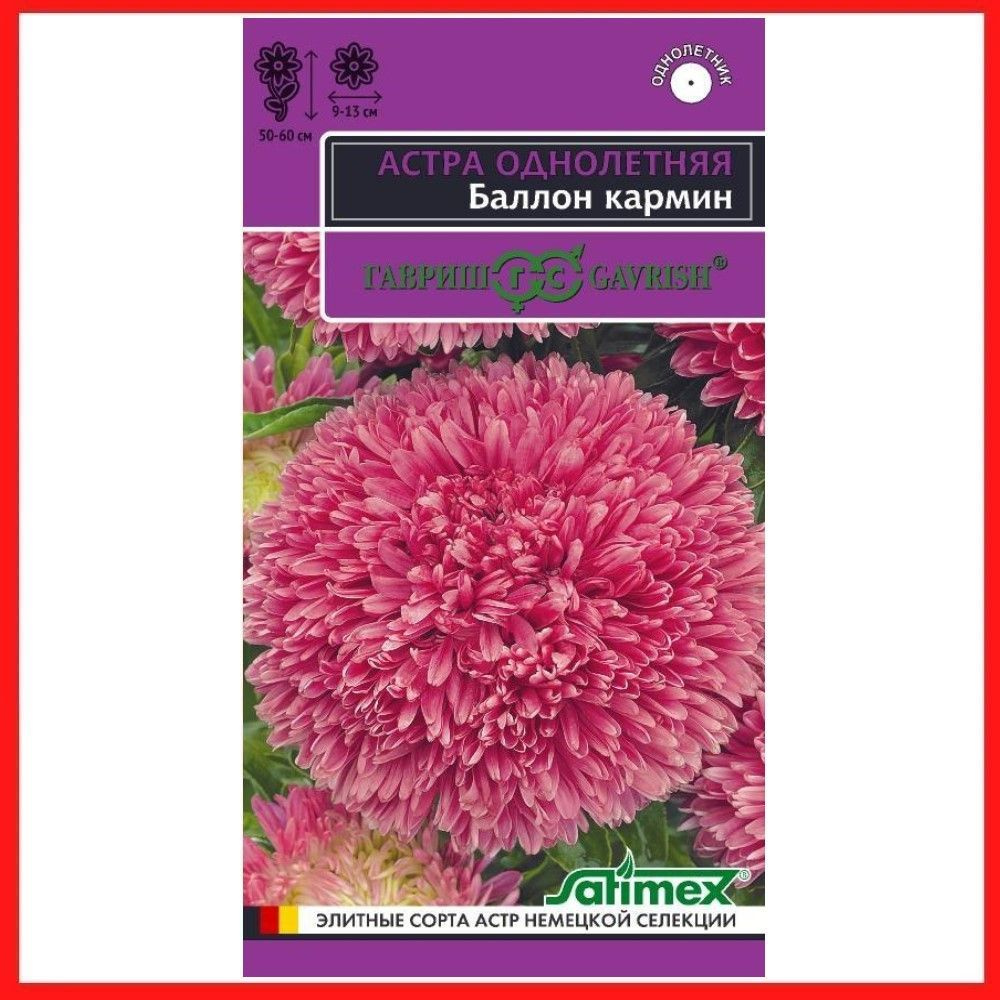 Семена Астра густомахровая "Баллон кармин" 0,05 гр, однолетние цветы для дачи, сада и огорода, клумбы, #1