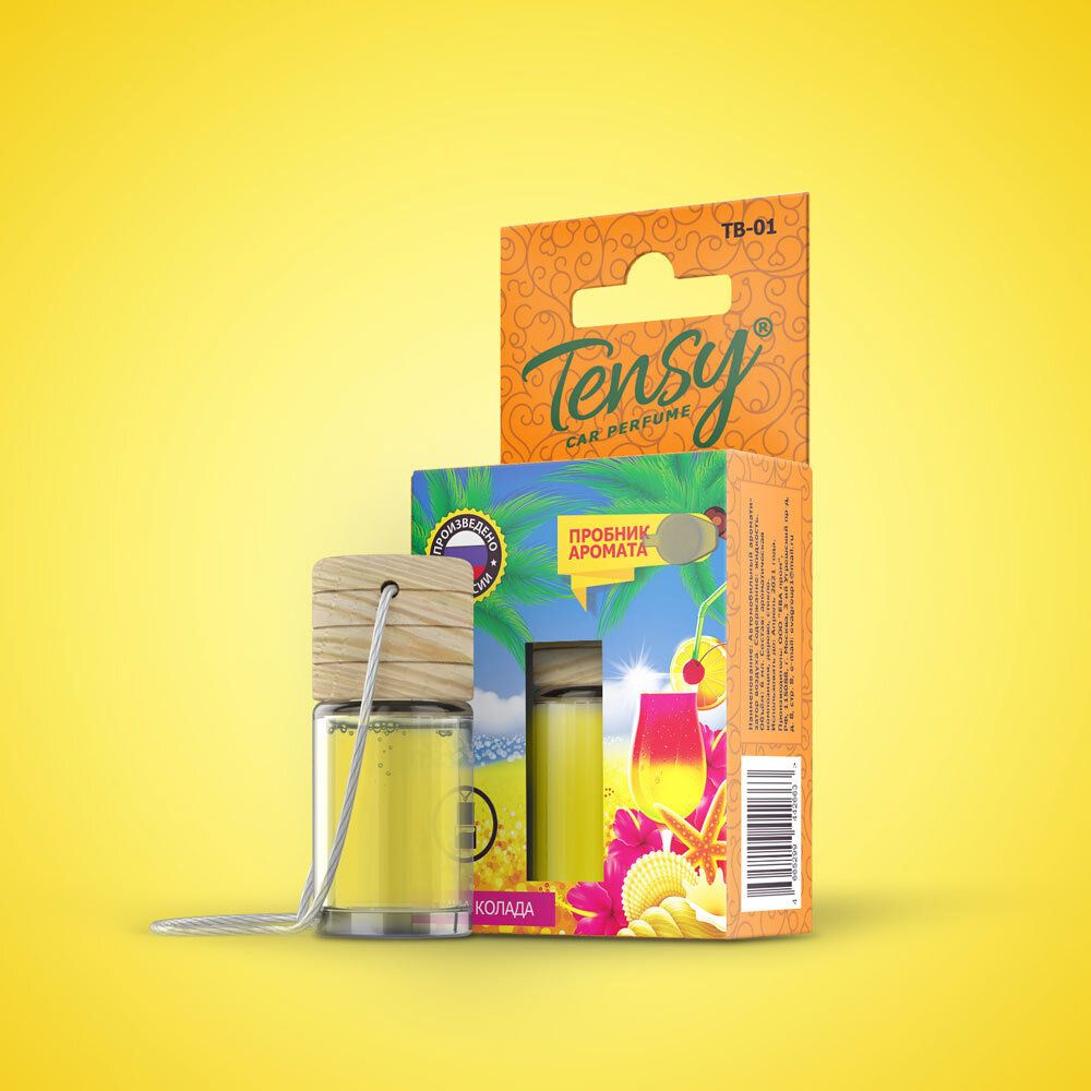 Ароматизатор подвесной жидкий флакон стекло/дерево Tensy Пина Kолада, 6 ...