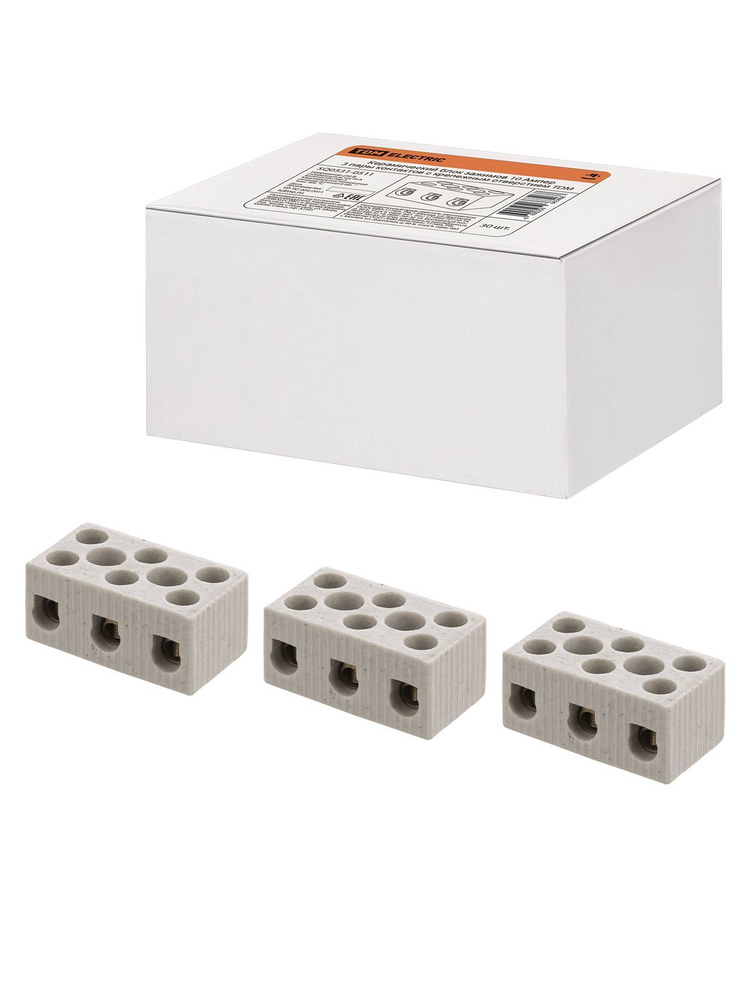Керамический блок зажимов 10 Ампер 3 пары контактов с крепежным отверстием TDM (упак. 30 шт.)  #1