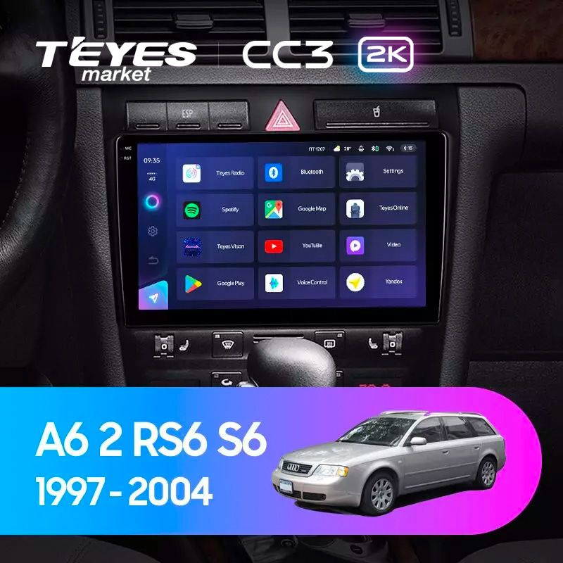 Магнитола для авто,TEYES Магнитола CC3 2K 3 Gb 9.5" для Audi A6 2 1997-2004 S6 2 1999-2004 RS6 1 2002-2006 #1