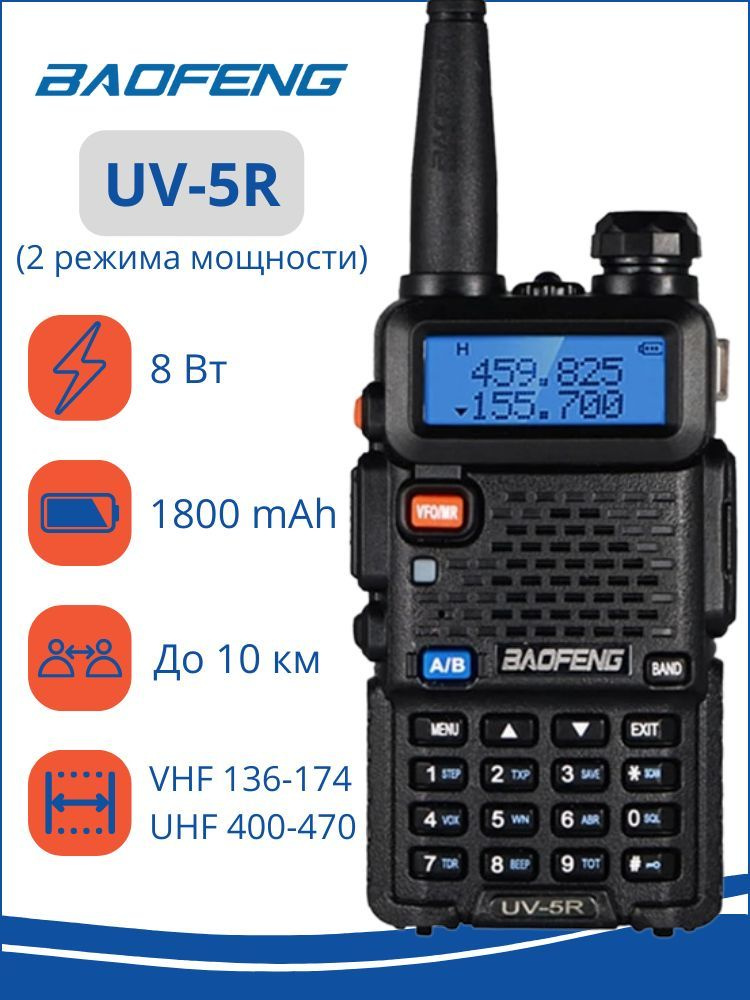 Радиостанция Baofeng Рация UV-5R_черный, 128 каналов - купить по ...