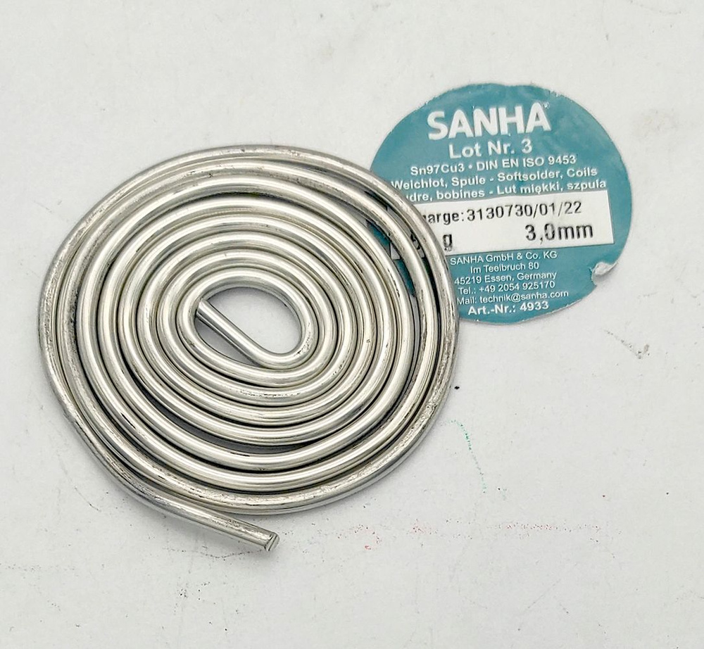 Припой №3 Sn97Cu3. диаметр 3 мм. спираль 1 метр SANHA #1