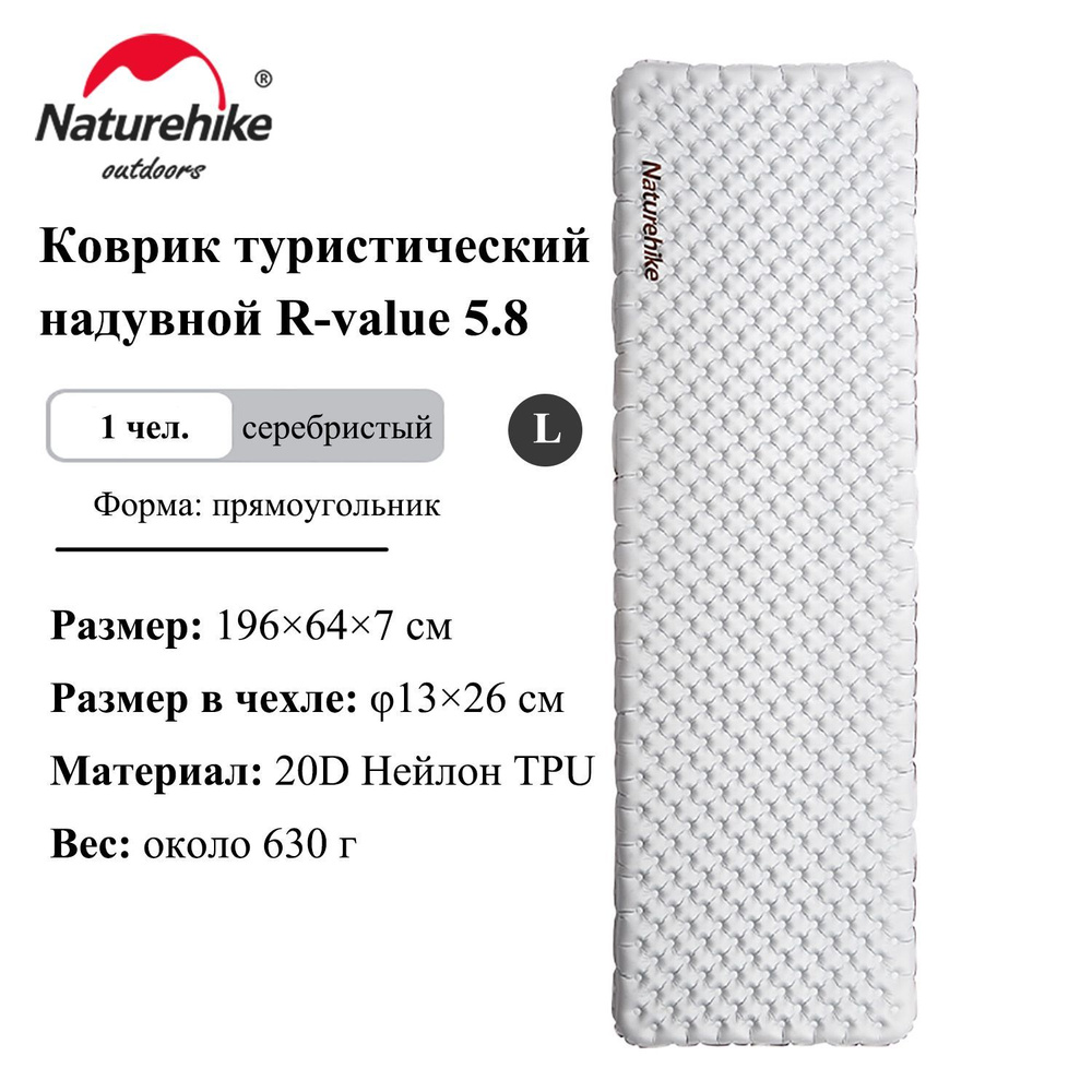 Коврик туристический надувной Naturehike Rvalue 5.8 купить с