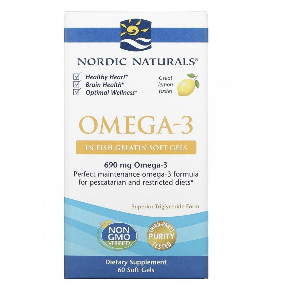 Nordic Naturals Омега-3, с лимонным вкусом, 345 мг, 60 капсул - купить ...
