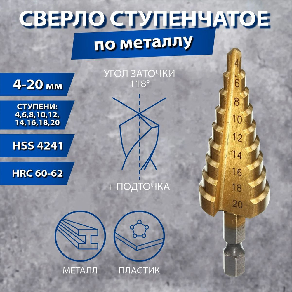 Сверло ступенчатое по металлу X-PERT (4-20 мм) / 23 февраля / подарок мужчине  #1