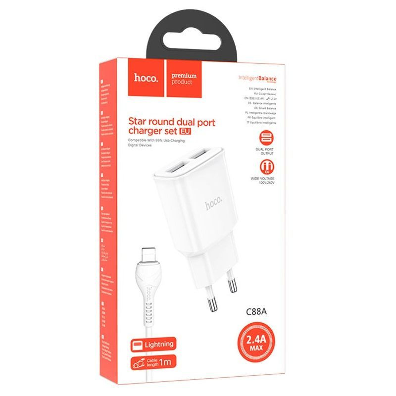 Chargeur USB 2.4A Star C88A rond, deux ports Type C