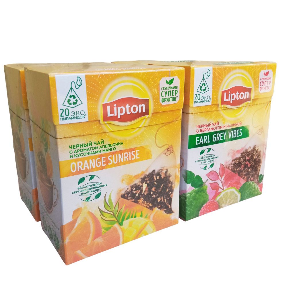 Чайный набор LIPTON (ЛИПТОН) в пирамидках/пакетах ассорти 4 пачки по 20 ...