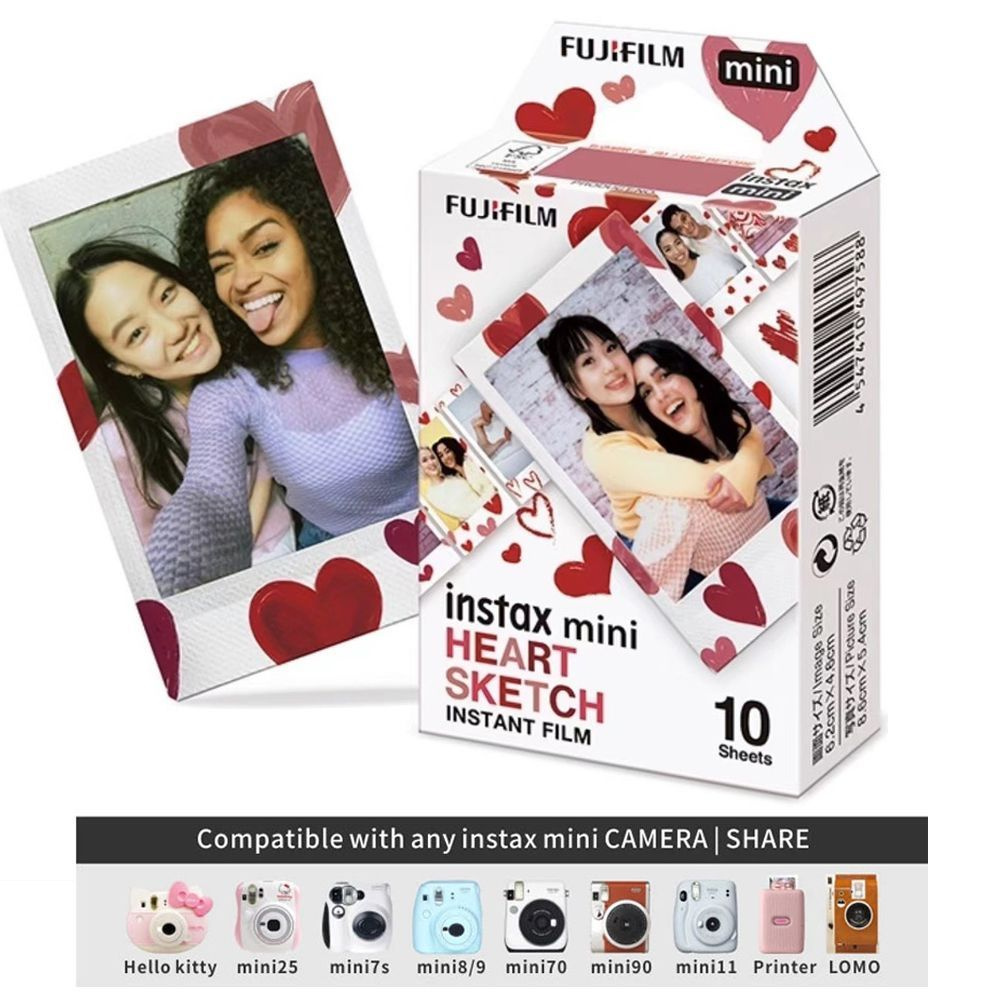 Картридж для фото Fujifilm Instax Mini HEART SKETCH (10 снимков), Подходит  для Mini 11 8 9 7 s 25 26 70 90 мгновенных камер SP - 1 SP - 2 - купить с  доставкой по выгодным ценам в интернет-магазине OZON (1147262343)