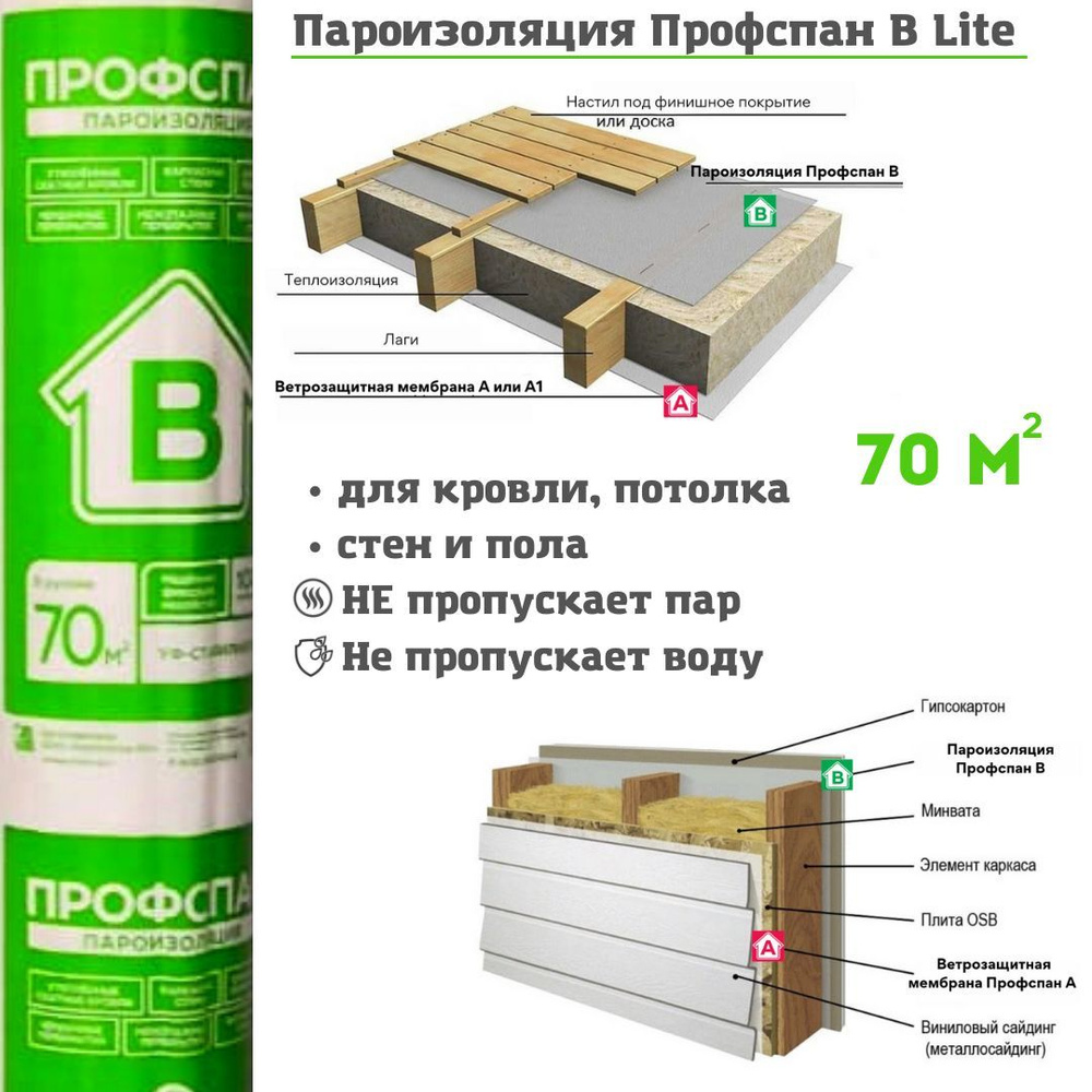 Пароизоляция Профспан B Lite 70 м.кв. ленка пароизоляционная для стен,  потолка, пола, кровли - купить с доставкой по выгодным ценам в  интернет-магазине OZON (363931087)