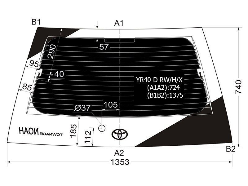 Стекло заднее (Цвет зеленый/ Обогрев) Toyota Lite Ace 96-07 / Lite Ace Noah 96-01