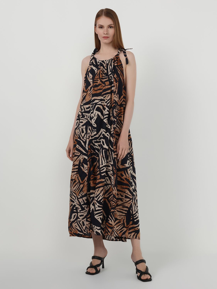 Платье H&M, цвет: бежевый, черный. 0994211002. Размер L (48), Женский ...