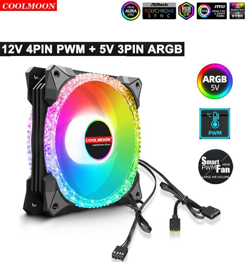 Кулер (вентилятор) для компьютера тихий с подсветкой ARGB 5V 3PIN / 4 ...