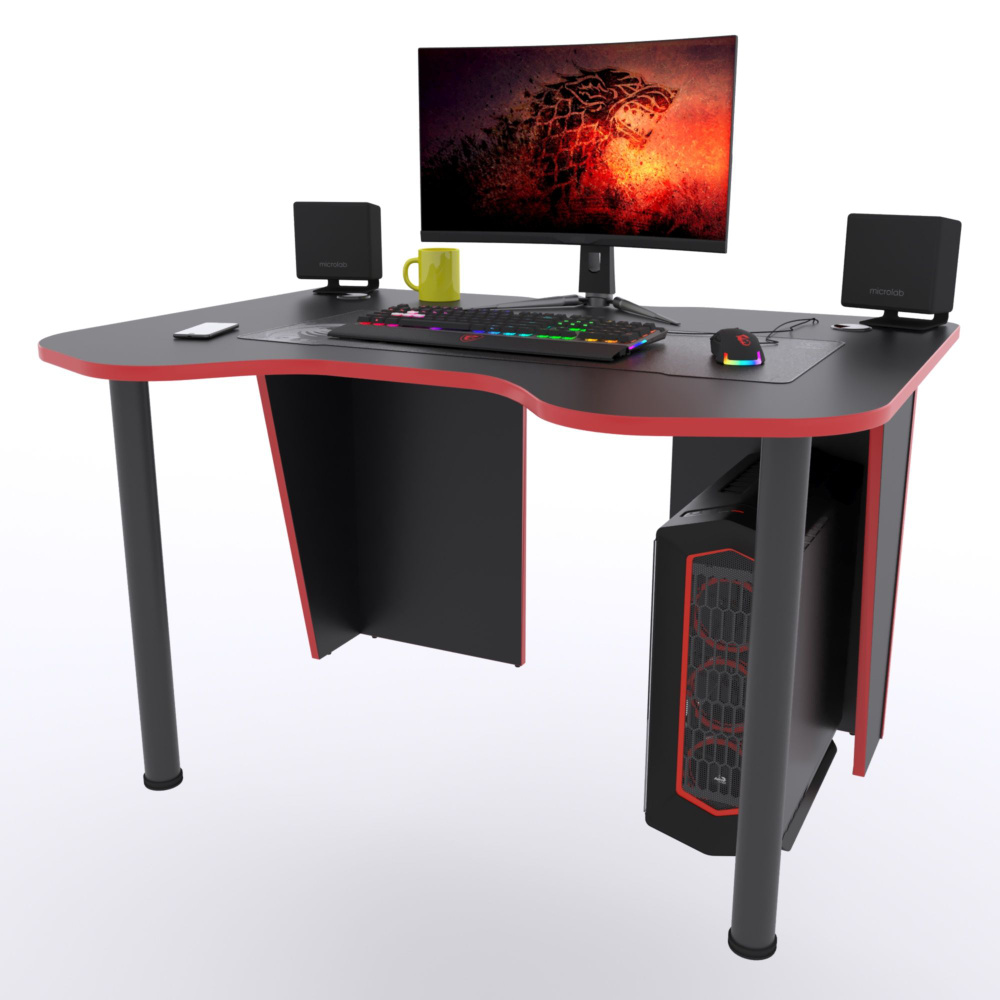 Компьютерный стол "Старк", 140х90х75 см, чёрный с красной кромкой  #1