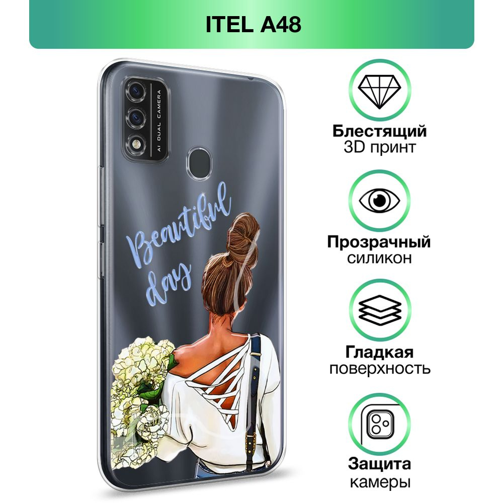 Чехол на Itel A48 / Айтел А48 прозрачный силиконовый с принтом 