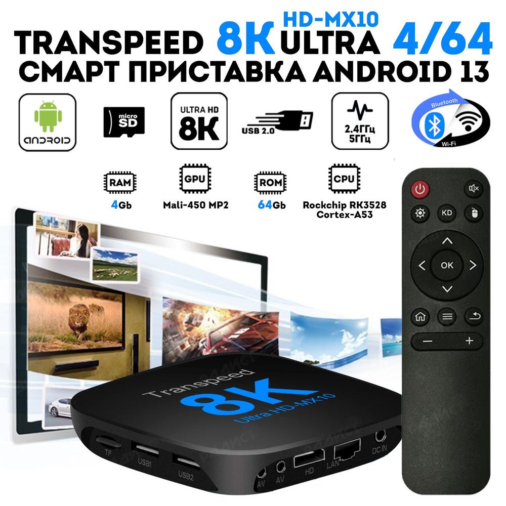 Андроид приставка Transpeed 8k ultra hd 4/64 Гб Android 13