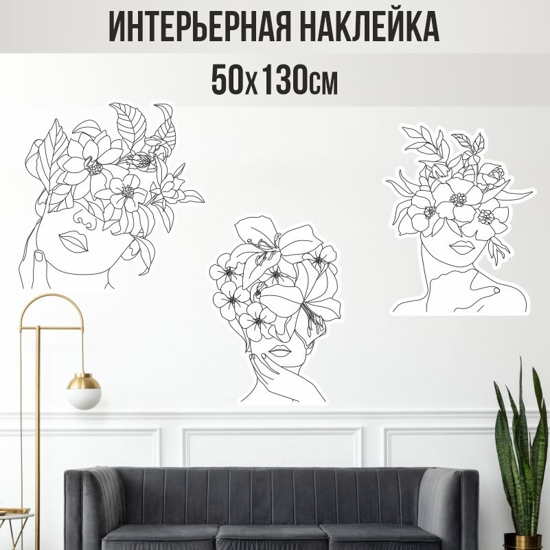 Наклейки детские ПолиЦентр на стену 130х50 см девушки с цветами #1