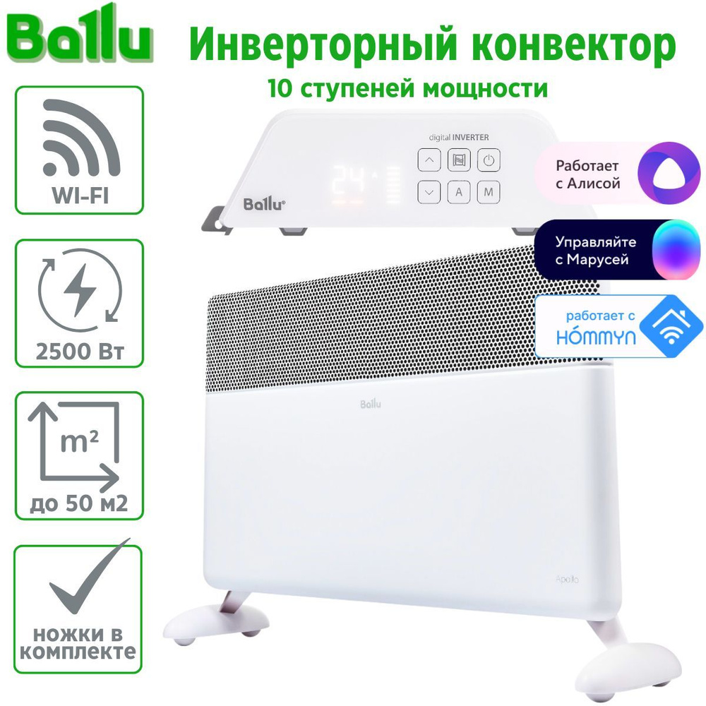 Обогреватель Ballu Конвектор электрический Apollo digital INVERTER купить  по выгодной цене в интернет-магазине OZON (717637240)