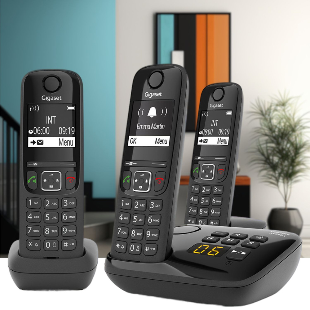 Радиотелефон DECT c автоответчиком и тремя трубками Gigaset AS690A TRIO RUS  Black - купить с доставкой по выгодным ценам в интернет-магазине OZON  (713089062)