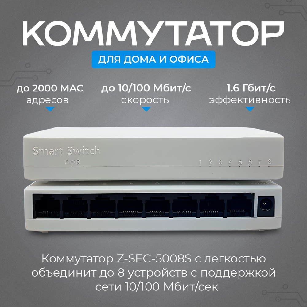 Коммутатор Z-SEC Z-SEC-5005S_белый - купить по выгодной цене в  интернет-магазине OZON (1277391883)